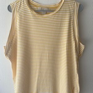 Womens Michael Kor sleeveless t-shirt yellow and white stripe.